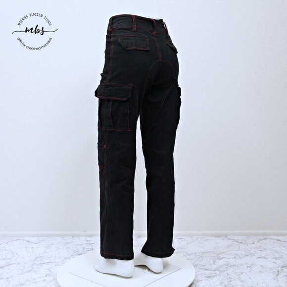 I.AM.GIA Ace Red Trim High Waist Wide Leg Cargo Pants Black Women S - Picture 7 of 16